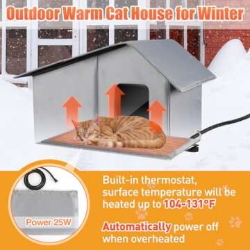 Large Heated Cat House, Waterproof Outdoor Cat Shelter for Winter with Thermostatic Heating Pad and ...