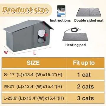 Large Heated Cat House, Waterproof Outdoor Cat Shelter for Winter with Thermostatic Heating Pad and Escape Door, Sturdy Warm Outside Pet House Cat Gift for Feral Cats Small Dog
