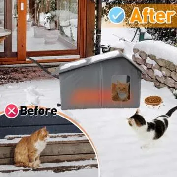 Large Heated Cat House, Waterproof Outdoor Cat Shelter for Winter with Thermostatic Heating Pad and Escape Door, Sturdy Warm Outside Pet House Cat Gift for Feral Cats Small Dog