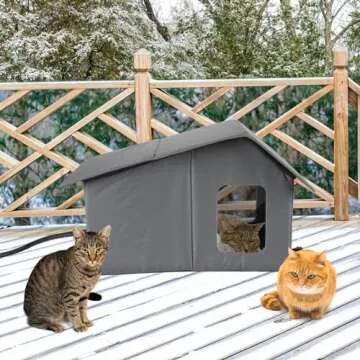 Large Heated Cat House, Waterproof Outdoor Cat Shelter for Winter with Thermostatic Heating Pad and Escape Door, Sturdy Warm Outside Pet House Cat Gift for Feral Cats Small Dog