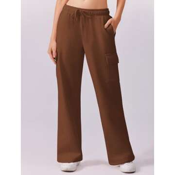 PINSPARK Two Piece Sweatsuit Sets for Women 2024 Fall Oversized Tracksuits Matching Set Cozy Lounge Set Fleece Sweatshirt Thumbholes Cargo Sweatpants with Pockets, Brown XL