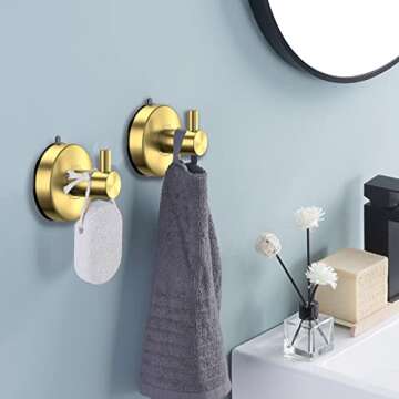 DGYB Suction Cup Hooks for Shower Set of 4 Gold Towel Hooks for Bathrooms SUS 304 Stainless Steel Sh...