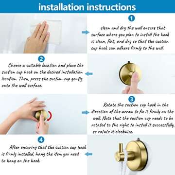 DGYB 4-Pack Gold Shower Suction Hooks for Towels