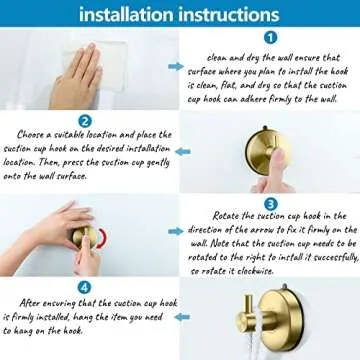 DGYB 4-Pack Gold Shower Suction Hooks for Towels