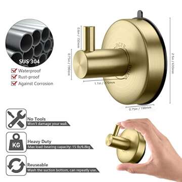 DGYB 4-Pack Gold Shower Suction Hooks for Towels