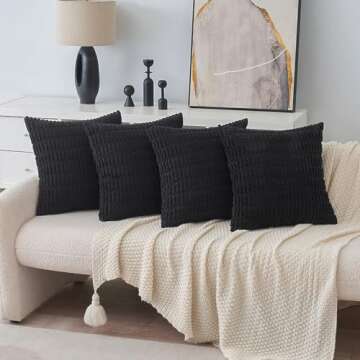 MIULEE Pack of 4 Corduroy Decorative Throw Pillow Covers 18x18 Inch Soft Boho Striped Pillow Covers Modern Farmhouse Home Decor for Sofa Living Room Couch Bed Black