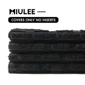 MIULEE Pack of 4 Corduroy Decorative Throw Pillow Covers 18x18 Inch Soft Boho Striped Pillow Covers Modern Farmhouse Home Decor for Sofa Living Room Couch Bed Black