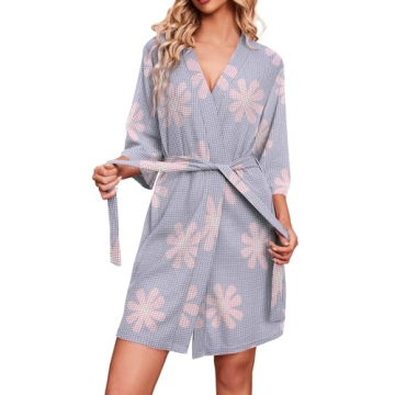 Ekouaer Soft Lightweight Waffle Knit Bathrobe for Women