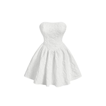 Floerns Women's Elegant Strapless Jacquard Flare Hem Mini Tube Dress