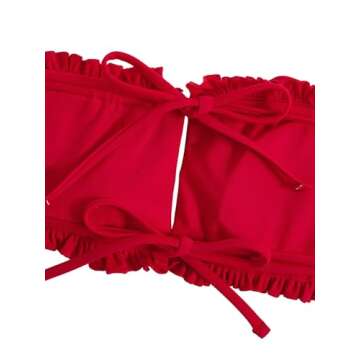 Floerns Women's Ruched Bandeau Cheeky Thong Bikini Set Red