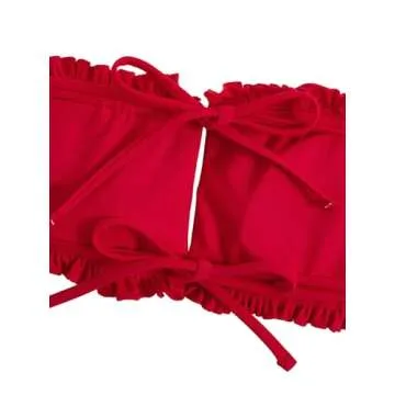 Floerns Women's Ruched Bandeau Cheeky Thong Bikini Set Red