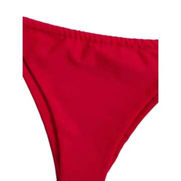 Floerns Women's Ruched Bandeau Cheeky Thong Bikini Set Red