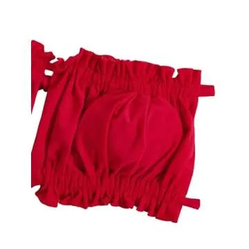 Floerns Women's Ruched Bandeau Cheeky Thong Bikini Set Red