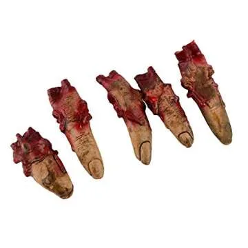 IronBuddy Bloody Fake Fingers Realistic Severed Fingers Horror Scary Prank Toys Fingers Props, Halloween Decorations Props, 5 Fingers (No Rope)