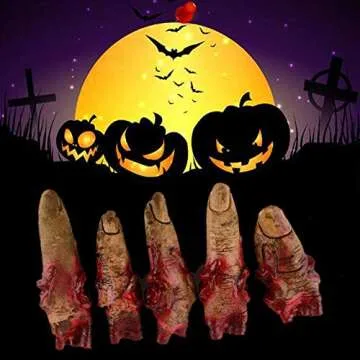 IronBuddy Bloody Fake Fingers Realistic Severed Fingers Horror Scary Prank Toys Fingers Props, Halloween Decorations Props, 5 Fingers (No Rope)