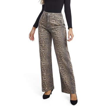 ETTELO Women's High Waisted Leopard Print Casual Jeans for Trendy Style