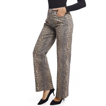 ETTELO Women's High Waisted Leopard Print Trendy Jeans