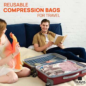 Travel Compression Bags - No Vacuum Needed, Reusable 2 Pack