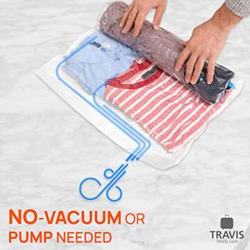 Travel Compression Bags - No Vacuum Needed, Reusable 2 Pack