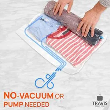 Travel Compression Bags - No Vacuum Needed, Reusable 2 Pack