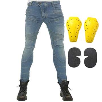 Motorcycle Riding Jeans Armor Racing Cycling Pants with 4 Knee Hip Protective Pads (M=30, Blue)
