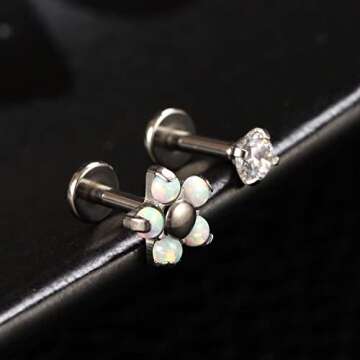 PEAKLINK Flower Opal Labrets Studs 16g Titanium Medusa Tragus Helix Piercings Cartilage Studs Curate...