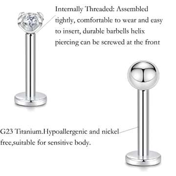 PEAKLINK Flower Opal Labrets Studs 16g Titanium Medusa Tragus Helix Piercings Cartilage Studs Curated Ear Set 8mm