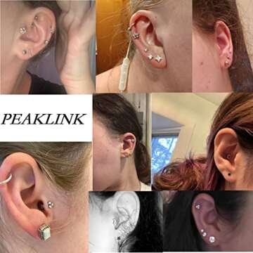 PEAKLINK Flower Opal Labrets Studs 16g Titanium Medusa Tragus Helix Piercings Cartilage Studs Curated Ear Set 8mm