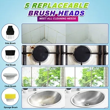 Handheld Electric Spin Scrubber with 5 Replaceable Brush Heads & Drawstring Pocket, Cordless Electric Bathroom Scrubber Rechargeable Shower Cleaning Brush for Bathtub Kitchen Tile Grout Car Dish Shoes