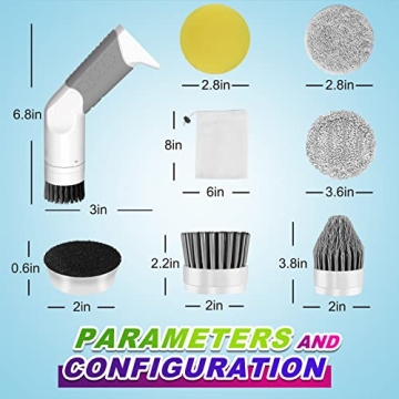 Handheld Electric Spin Scrubber with 5 Replaceable Brush Heads & Drawstring Pocket, Cordless Electric Bathroom Scrubber Rechargeable Shower Cleaning Brush for Bathtub Kitchen Tile Grout Car Dish Shoes