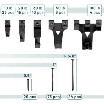 Mr. Pen 220pc Picture Hanging Kit - Black Hangers & Hooks