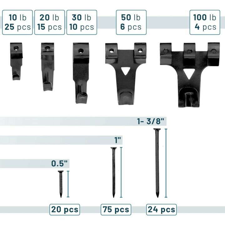 Mr. Pen 220pc Picture Hanging Kit - Black Hangers & Hooks