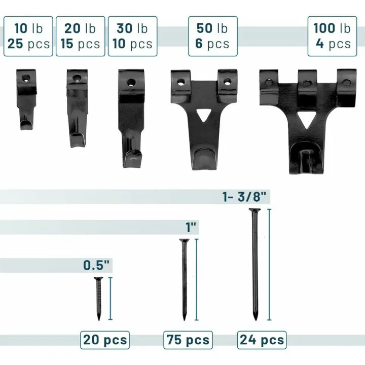 Mr. Pen 220pc Picture Hanging Kit - Black Hangers & Hooks