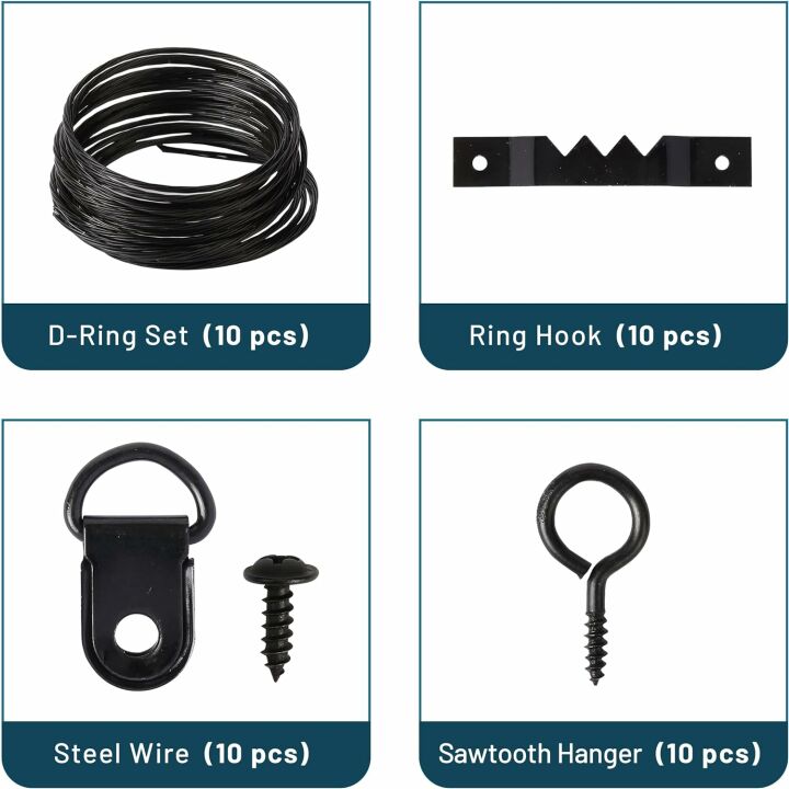 Mr. Pen 220pc Picture Hanging Kit - Black Hangers & Hooks