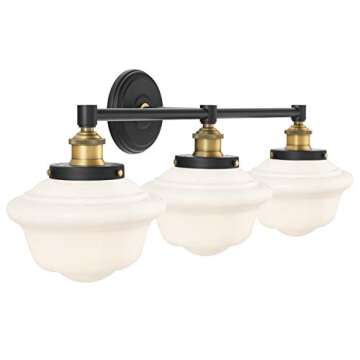 Linea di Liara Lavagna Farmhouse Matte Black Bathroom Light Fixtures Over Mirror Black and Gold 3-Li...