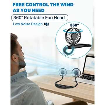 YALTOON Neck Fan, Hand Free Portable Neck Fans For Women, Kids, and Men, 3 Speed Adjustable Hanging Around Necklace Fan, Rechargeable Battery Operated Wearable Fan Personal Fans Cooling Neck Fan