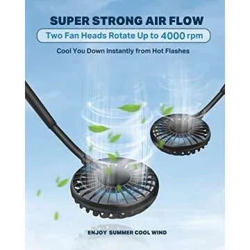 YALTOON Neck Fan, Hand Free Portable Neck Fans For Women, Kids, and Men, 3 Speed Adjustable Hanging Around Necklace Fan, Rechargeable Battery Operated Wearable Fan Personal Fans Cooling Neck Fan