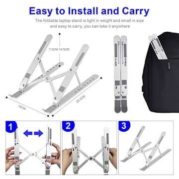 YIKUROOS Adjustable Ergonomic Laptop Stand - Silver, Foldable & Portable
