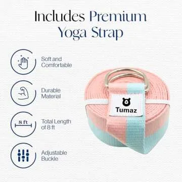 Tumaz Yoga Blocks 2 Pack with Strap Set, High Density/Lightweight EVA Foam Yoga Blocks or Non-Slip Solid Natural Cork Yoga Blocks & Premium 8F Yoga Strap Set for Yogi [Instruction E-Book Included]