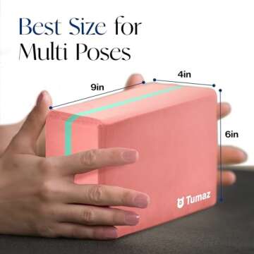 Tumaz Yoga Blocks 2 Pack with Strap Set, High Density/Lightweight EVA Foam Yoga Blocks or Non-Slip Solid Natural Cork Yoga Blocks & Premium 8F Yoga Strap Set for Yogi [Instruction E-Book Included]