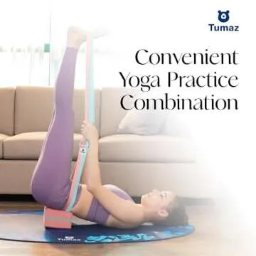 Tumaz Yoga Blocks 2 Pack with Strap Set, High Density/Lightweight EVA Foam Yoga Blocks or Non-Slip Solid Natural Cork Yoga Blocks & Premium 8F Yoga Strap Set for Yogi [Instruction E-Book Included]