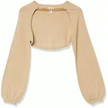The Drop Women's Miya Bell Sleeve Sweater Shrug with Chain Detail