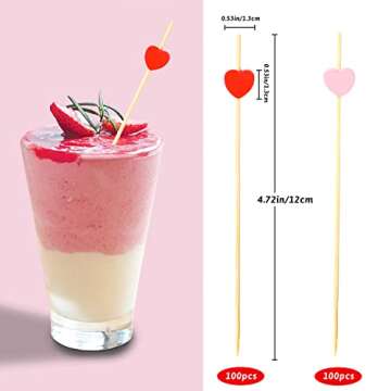 FOIMAS 200pcs Heart Cocktail Picks,Red Pink Heart Shaped Bamboo Toothpicks for Appetizers Fruit Food...