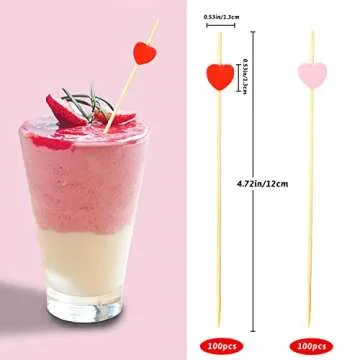 FOIMAS 200pcs Heart Cocktail Picks,Red Pink Heart Shaped Bamboo Toothpicks for Appetizers Fruit Food...