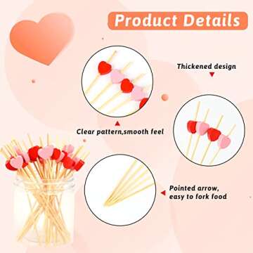 FOIMAS 200pcs Heart Cocktail Picks,Red Pink Heart Shaped Bamboo Toothpicks for Appetizers Fruit Food Cake Valentine's Day Party Wedding Decoration