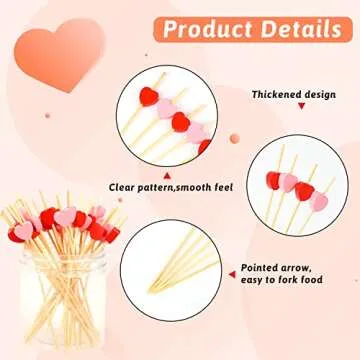 FOIMAS 200pcs Heart Cocktail Picks,Red Pink Heart Shaped Bamboo Toothpicks for Appetizers Fruit Food Cake Valentine's Day Party Wedding Decoration