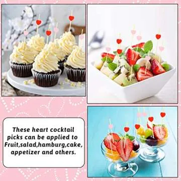 FOIMAS 200pcs Heart Cocktail Picks,Red Pink Heart Shaped Bamboo Toothpicks for Appetizers Fruit Food Cake Valentine's Day Party Wedding Decoration