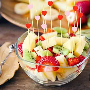FOIMAS 200pcs Heart Cocktail Picks,Red Pink Heart Shaped Bamboo Toothpicks for Appetizers Fruit Food Cake Valentine's Day Party Wedding Decoration