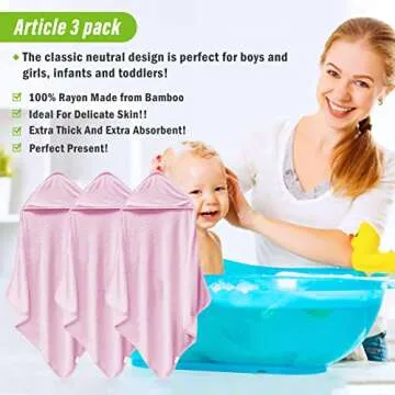 Cosy Family 3 Pack Baby Hooded Towels, Rayon Made from Bamboo, Ultra Soft Unisex Bath Towels for Babies,Toddler,Infant - Newborn Essential - Ultra Absorbent Toddler Towels for Baby Boy Girl - Pink