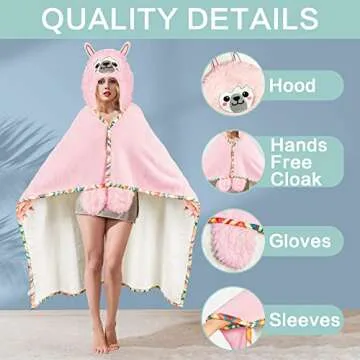 Llama Wearable Hooded Blanket for Adults – Super Soft Warm Cozy Plush Flannel Fleece & Sherpa Hoodie Throw Cloak Wrap - Llama Gifts for Women Adults Girls and Kids
